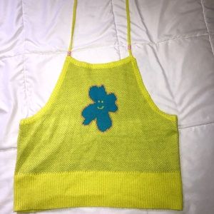 Yellow knitted, graphic halter top!